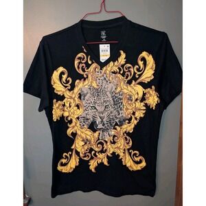 I.N.C International Concepts Women's Black SS Leopard Gold T-shirt Size MED NWT